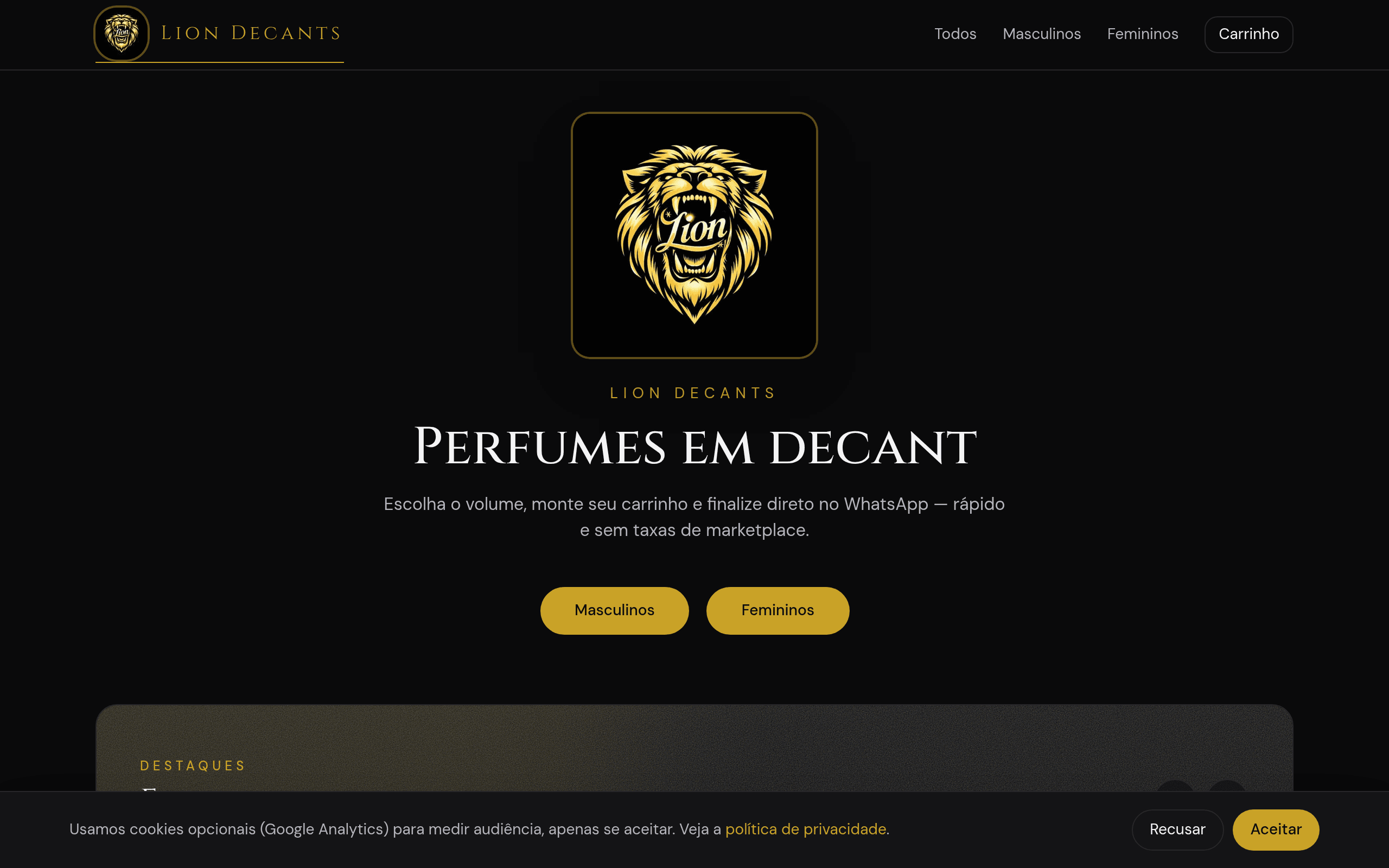 Captura de tela do site Lion Decants