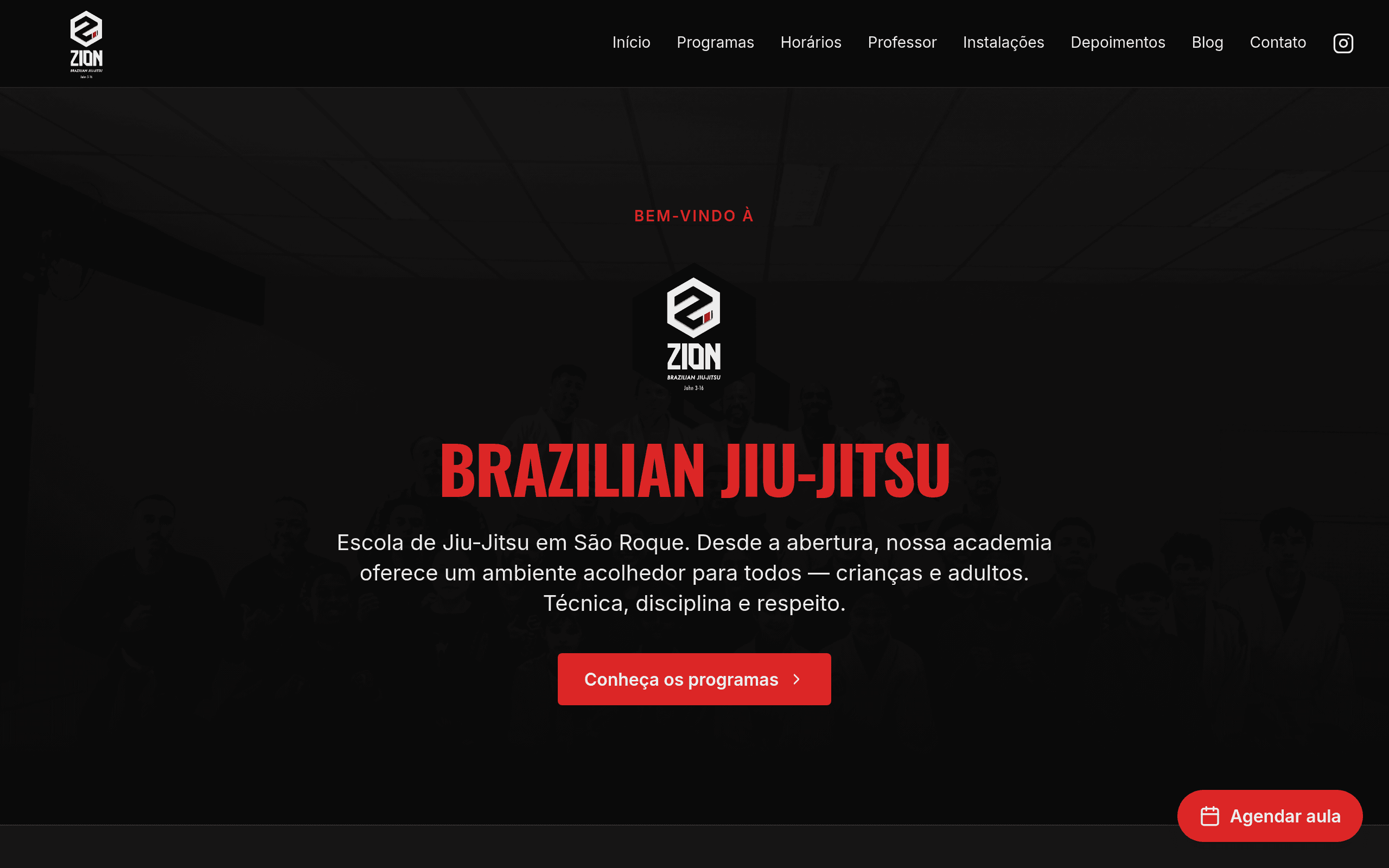 Captura de tela do site Zion BJJ