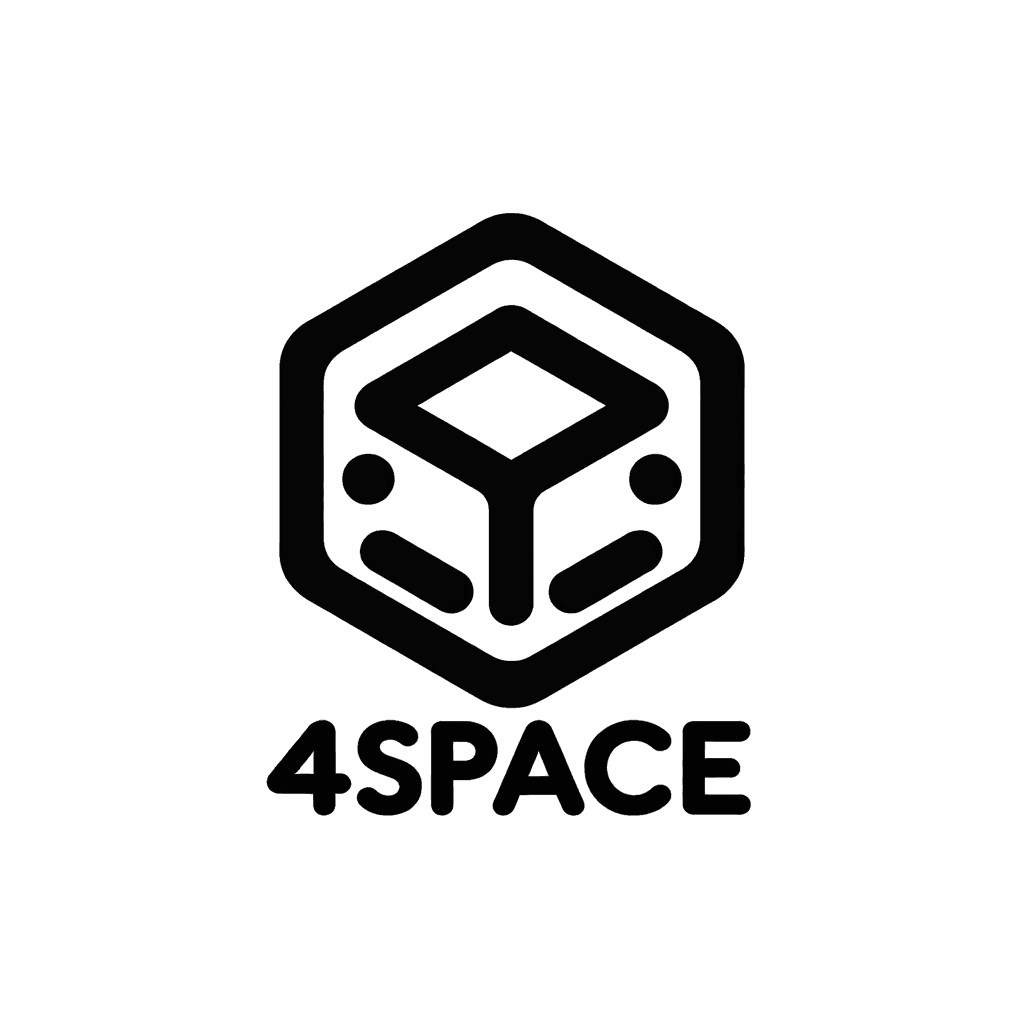 4Space lockup vertical em preto: ícone hexagonal e wordmark 4SPACE